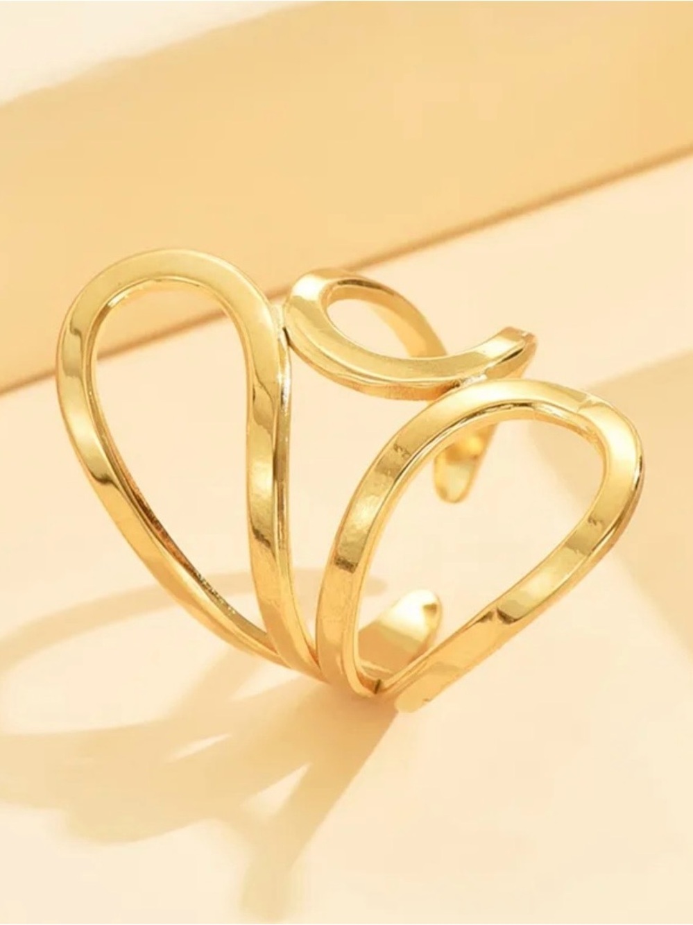 18K PVD Gold Plated Open Wave Bow Scroll Statement Ring - Women Jewelry